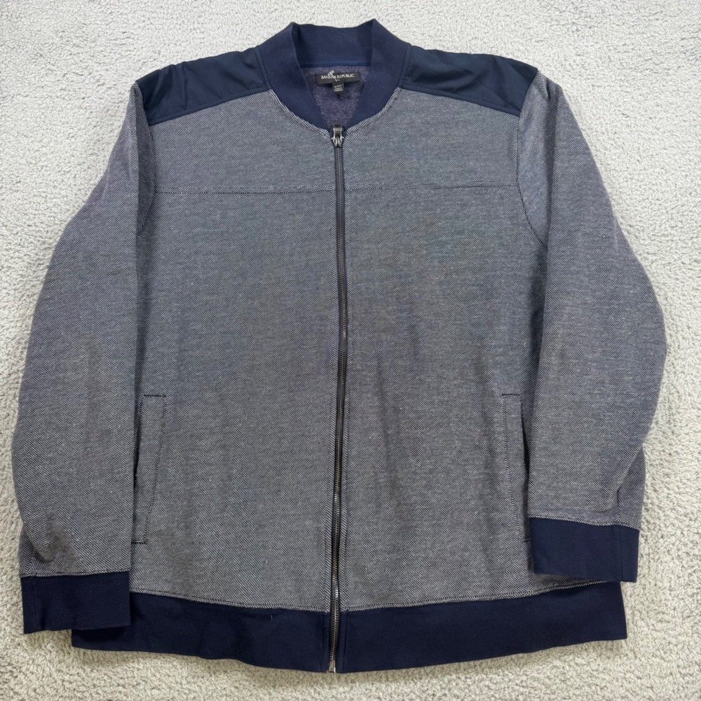 Banana Republic Mens XXL Navy Blue Textured Full Zip Bomber Jacket Sweatshirt